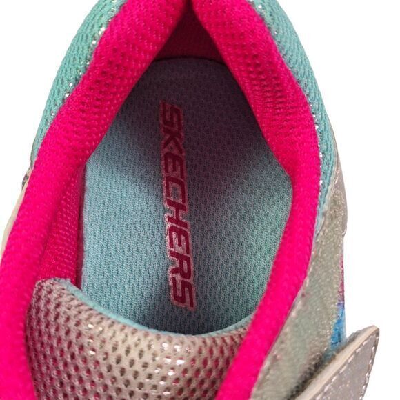 Skechers Girls Fashion Sneaker Lights Size 1 ‎ (20cm) Pink Silver Lace up New - Picture 13 of 16